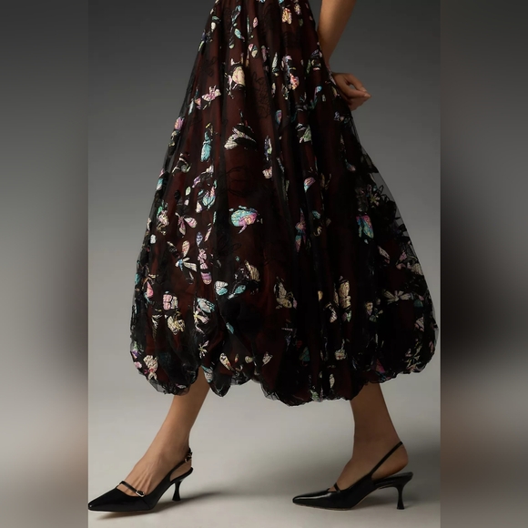 Anthropologie Geisha Designs Butterfly Appliqué Midi Dress, Small - Picture 4 of 7